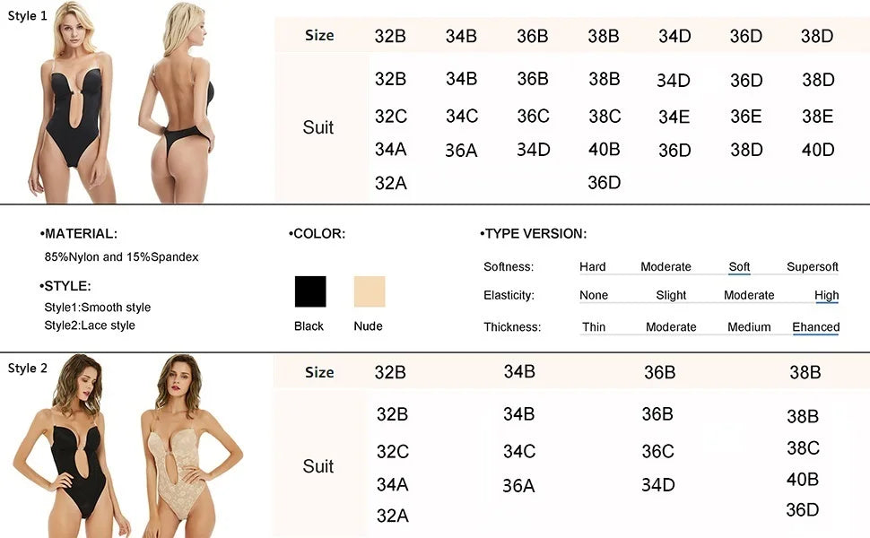 Women's Deep V Backless Bodysuit Clear Strap Smooth U Plunge Thong Corset Bottom Shapewear Body Brief Suit Underwear