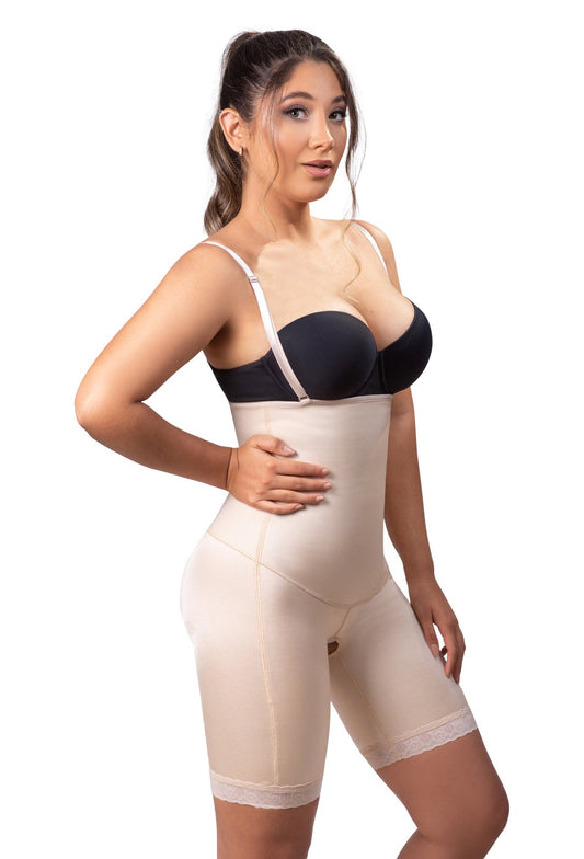 Open Bust Mid-thigh Body Shapewear w/ Flat Front