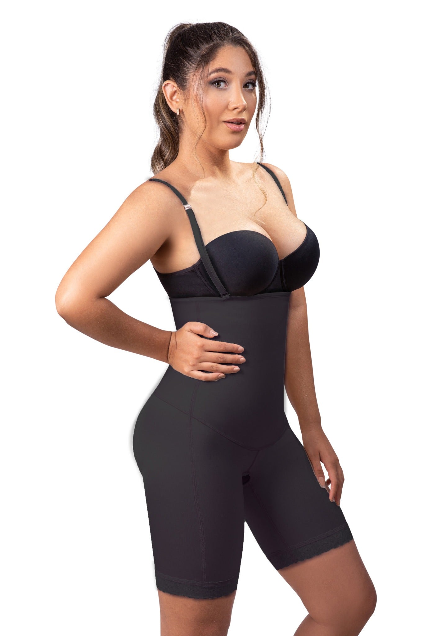 Open Bust Mid-thigh Body Shapewear w/ Flat Front