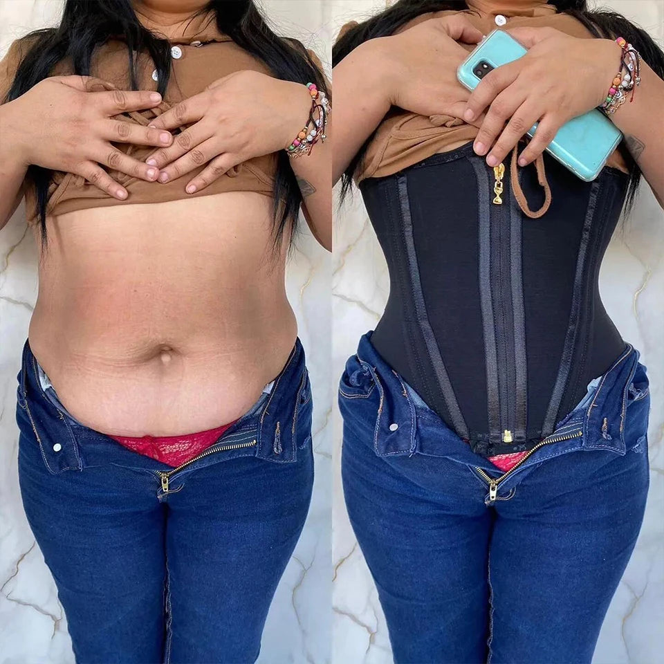 Women Plus Size Fajas Waist Trainer Corset Tummy Control Zipper Vest Body Shaper Cincher Shapewear Slimming Belt Sports Girdle